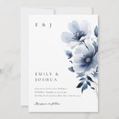 Navy Blue Floral Wedding Kaart (Voorkant)