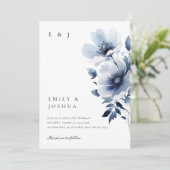 Navy Blue Floral Wedding Kaart (Staand voorkant)