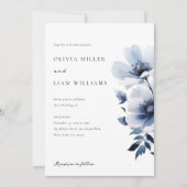 Navy Blue Floral Wedding Kaart (Voorkant)