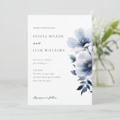 Navy Blue Floral Wedding Kaart (Staand voorkant)