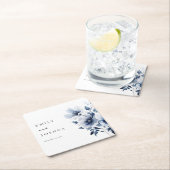Navy Blue Floral Wedding Kartonnen Onderzetters (Insitu)