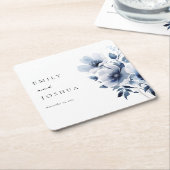 Navy Blue Floral Wedding Kartonnen Onderzetters (Schuin)