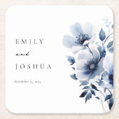 Navy Blue Floral Wedding Kartonnen Onderzetters (Voorkant)