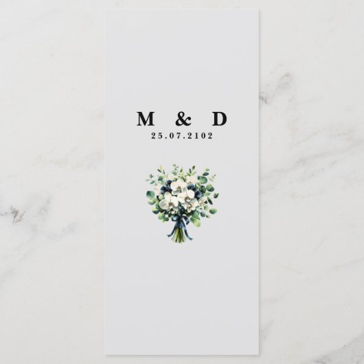 Navy Blue Floral Wedding Menu (Achterkant)