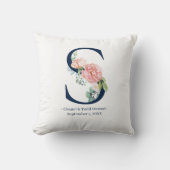 Navy Blue Floral Wedding Monogram Pillow | S Kussen (Voorkant)