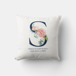 Navy Blue Floral Wedding Monogram Pillow | S Kussen