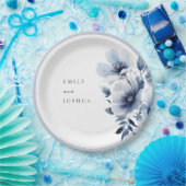 Navy Blue Floral Wedding Papieren Bordje (Feest)