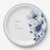 Navy Blue Floral Wedding Papieren Bordje (Voorkant)