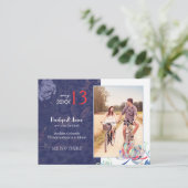 Navy Blue Floral Wedding Photo Save the Date Aankondigingskaart (Staand voorkant)