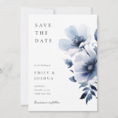 Navy Blue Floral Wedding Save The Date (Voorkant)