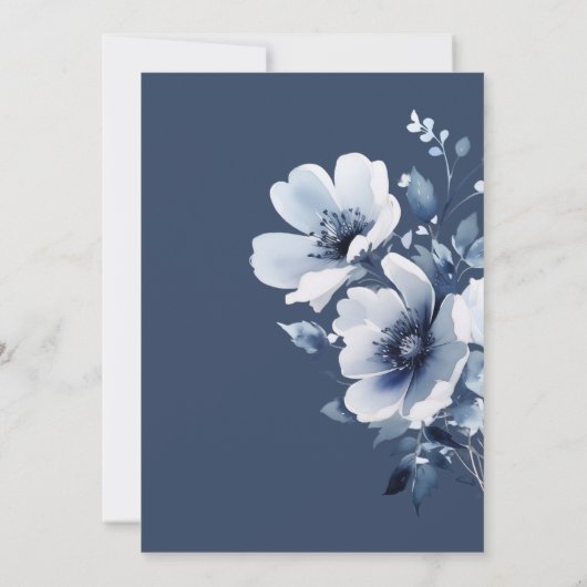 Navy Blue Floral Wedding Save The Date (Achterkant)