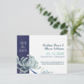 Navy Blue Floral Wedding Save the Date Briefkaart (Staand voorkant)