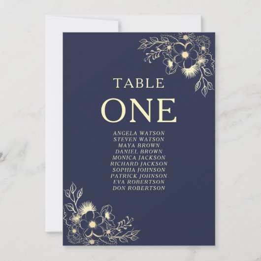 Navy Blue Floral Wedding Seating Chart (Voorkant)