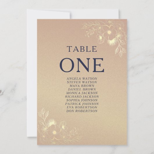 Navy Blue Floral Wedding Seating Chart (Achterkant)