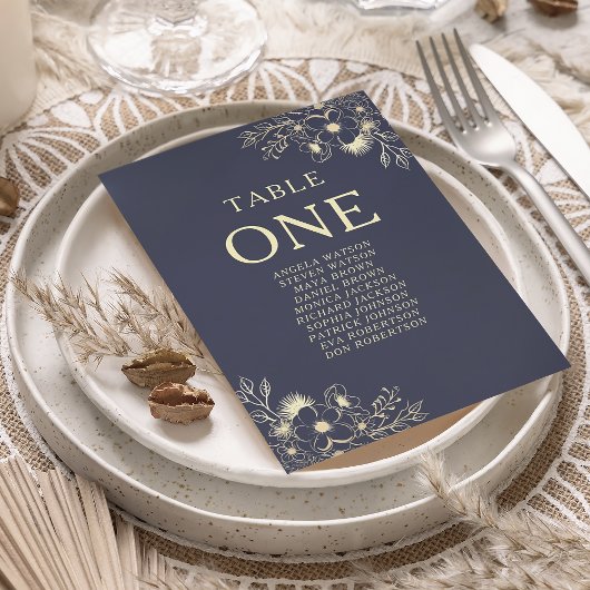 Navy Blue Floral Wedding Seating Chart