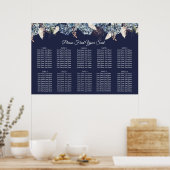 Navy Blue Floral Wedding Seating Chart Poster (Keuken)