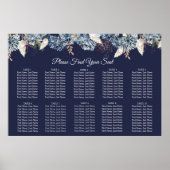 Navy Blue Floral Wedding Seating Chart Poster (Voorkant)