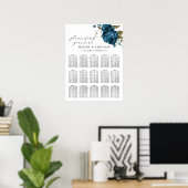 Navy Blue Floral Wedding Seating Chart Poster (Thuiskantoor)