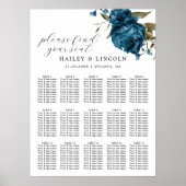 Navy Blue Floral Wedding Seating Chart Poster (Voorkant)