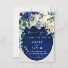 Navy Blue Floral Wedding Thank You Card Bedankkaart