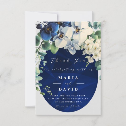 Navy Blue Floral Wedding Thank You Card Bedankkaart (Voorkant)