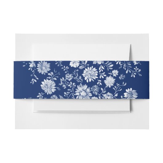 Navy Blue Floral Wedding Uitnodigingen Wikkel (Voorkant Voorbeeld)