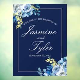Navy Blue Floral Welkom op onze bruiloft Raamsticker