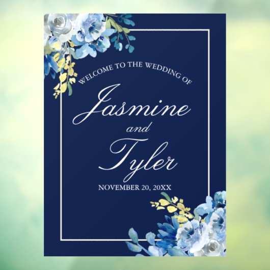 Navy Blue Floral Welkom op onze bruiloft Raamsticker (Vel 3)