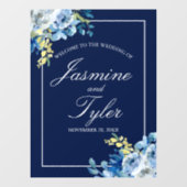 Navy Blue Floral Welkom op onze bruiloft Raamsticker (Vel)