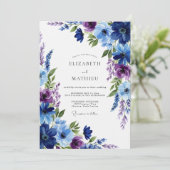 Navy Blue Floral Whimsy Wedding Kaart (Staand voorkant)