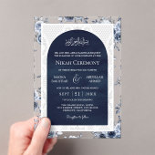 Navy Blue Floral White Lace Muslim Wedding Acryl Uitnodigingen (Insitu (Draagbaar))