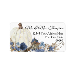 Navy Blue Floral White Pumpkin Return-adres Etiket
