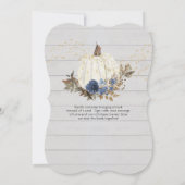 Navy Blue Floral White Wood w Pumpkin Baby shower Kaart (Achterkant)