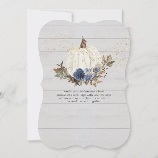 Navy Blue Floral White Wood w Pumpkin Baby shower Kaart (Achterkant)