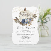 Navy Blue Floral White Wood w Pumpkin Baby shower Kaart (Staand voorkant)