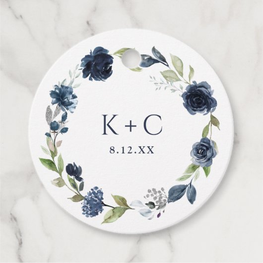 Navy Blue Floral Wildflower Wedding for Labels (Voorkant)