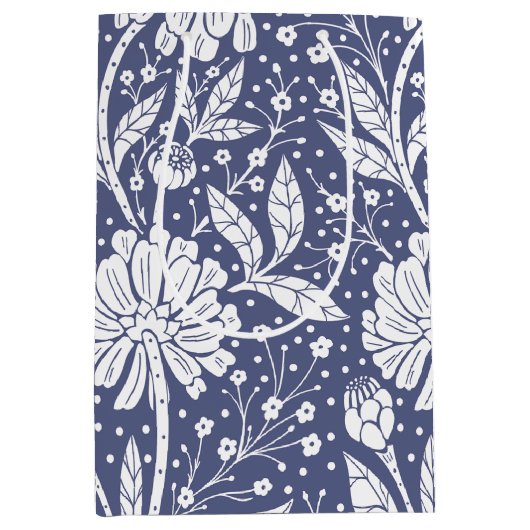 Navy Blue Floral William Morris Style Medium Cadeauzakje (Voorkant)