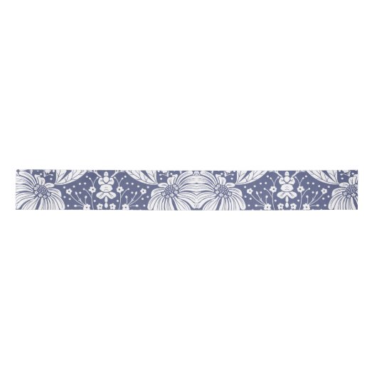 Navy Blue Floral William Morris Style Satijnen Lint (Voorkant)