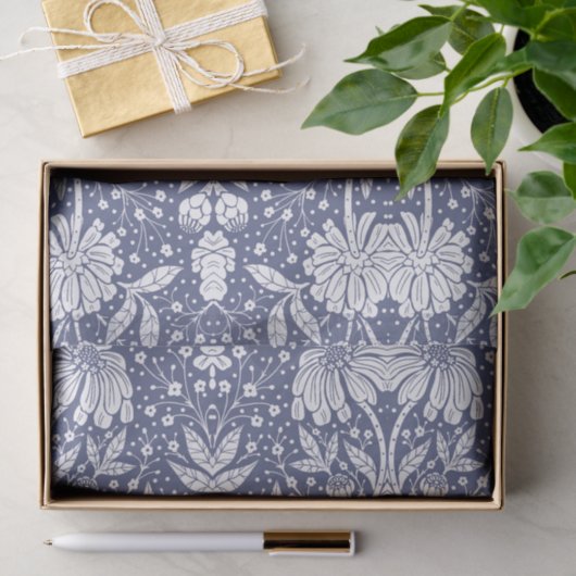 Navy Blue Floral William Morris Style Tissuepapier (Geschenk)