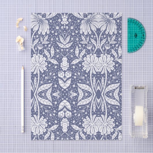 Navy Blue Floral William Morris Style Tissuepapier (Craft)
