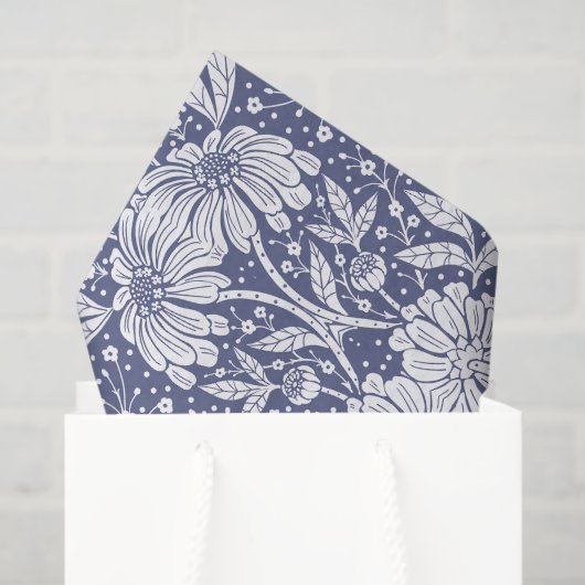 Navy Blue Floral William Morris Style Tissuepapier (Cadeauzakje)