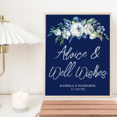 Navy Blue Floral Winter Weddenschap Poster