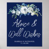 Navy Blue Floral Winter Weddenschap Poster (Voorkant)
