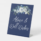 Navy Blue Floral Winter Weddenschap Reclamebord Met Voetstuk (Voorkant)
