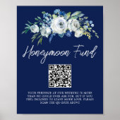 Navy Blue Floral Winter Wedding Honeymoon Fonds Poster (Voorkant)