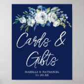 Navy Blue Floral Winter Wedding Kaarten Gifts Tabl Poster (Voorkant)
