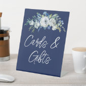 Navy Blue Floral Winter Wedding Kaarten Gifts Tabl Reclamebord Met Voetstuk (Insitu)