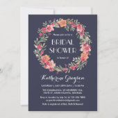 Navy Blue Floral Wreath Bridal Shower Kaart (Voorkant)