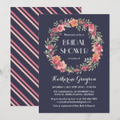 Navy Blue Floral Wreath Bridal Shower Kaart (Voorkant / Achterkant)