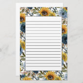 Navy Blue Floral Yellow Sunflower White Lening Briefpapier (Voorkant / Achterkant)